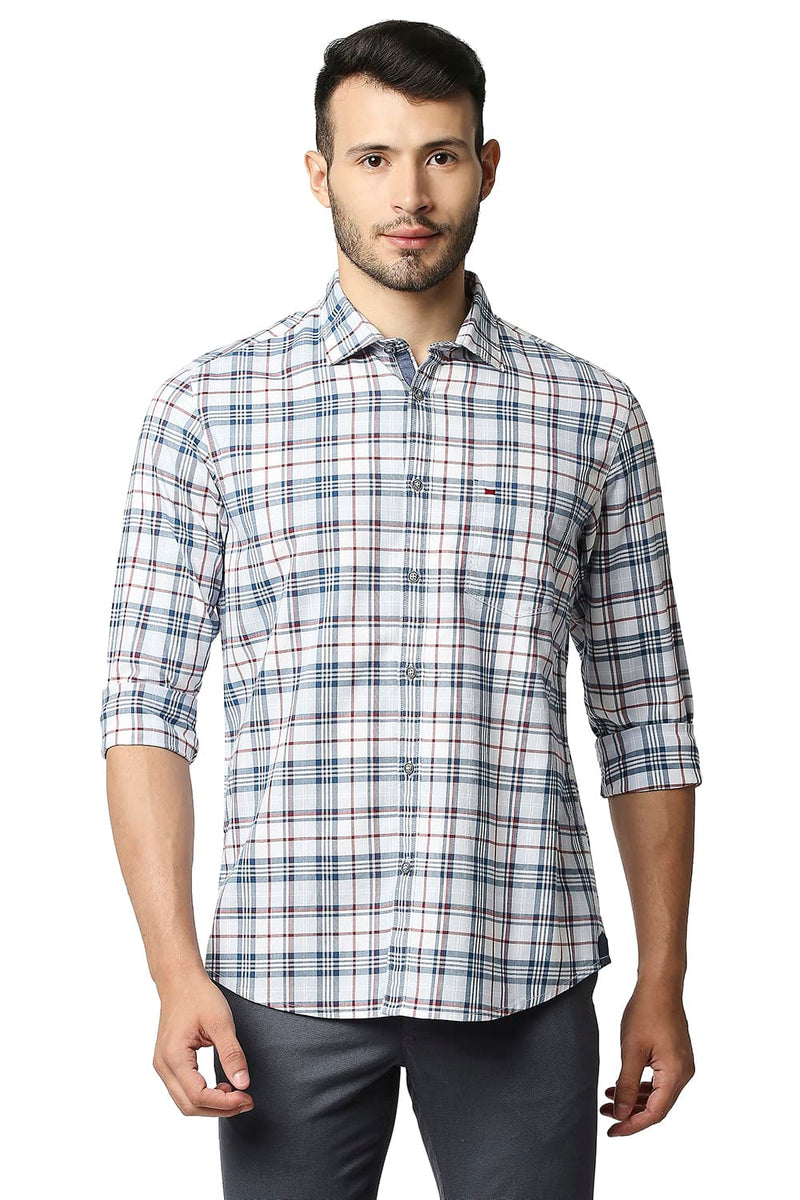 BASICS SLIM FIT TWILL CHECKS SHIRT