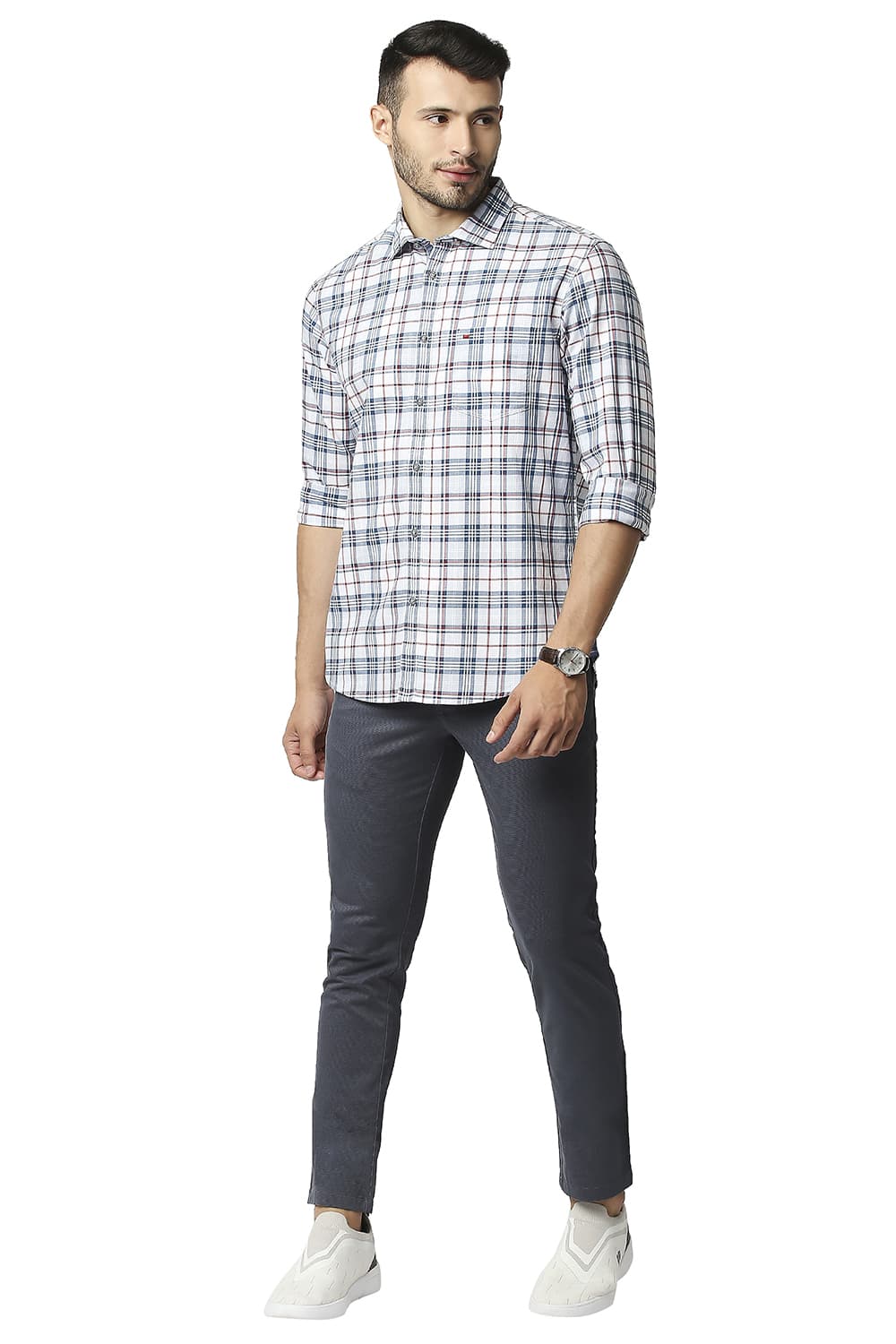 BASICS SLIM FIT TWILL CHECKS SHIRT