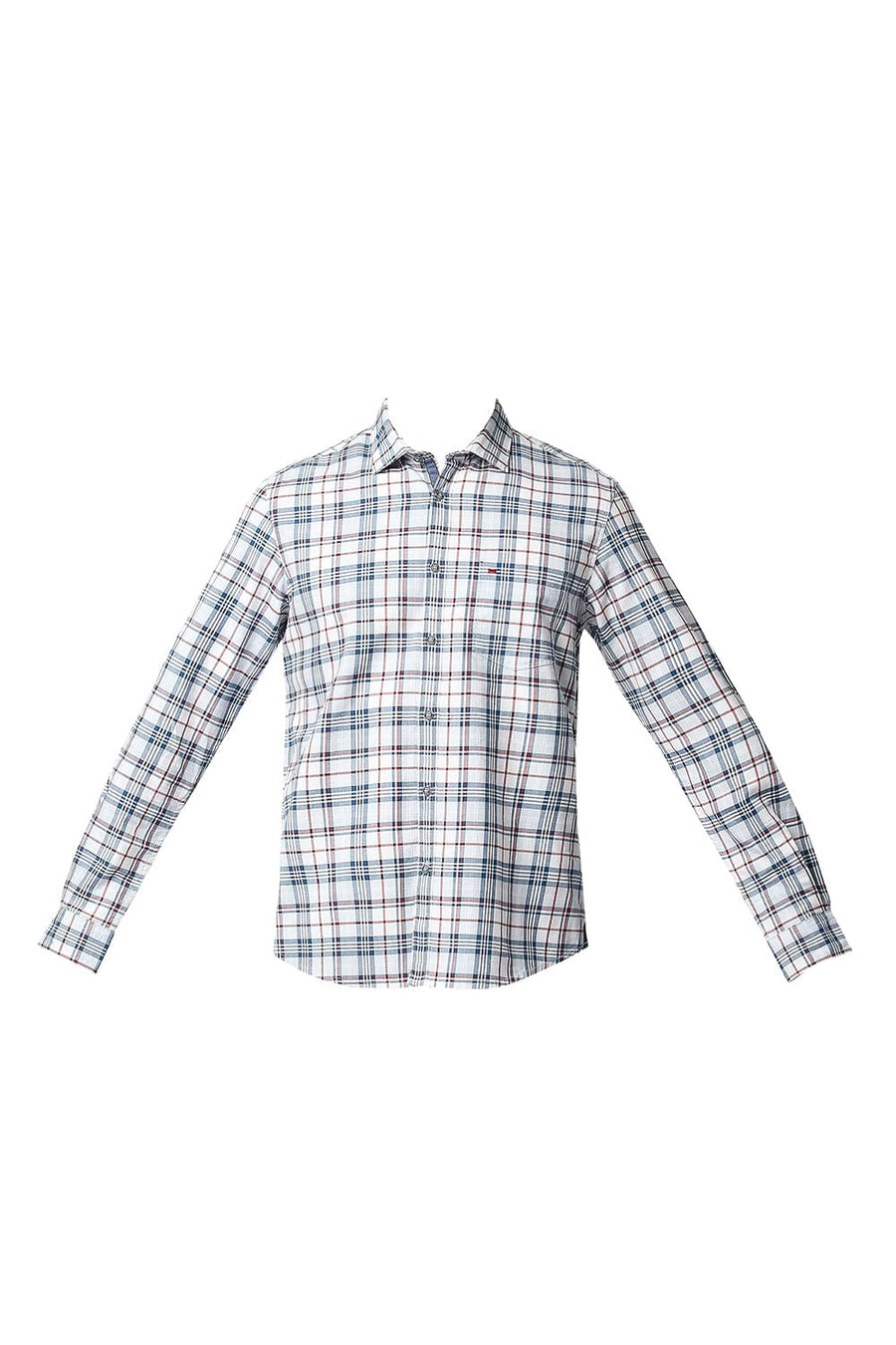 BASICS SLIM FIT MOROCCAN BLUE TWILL CHECKS SHIRT