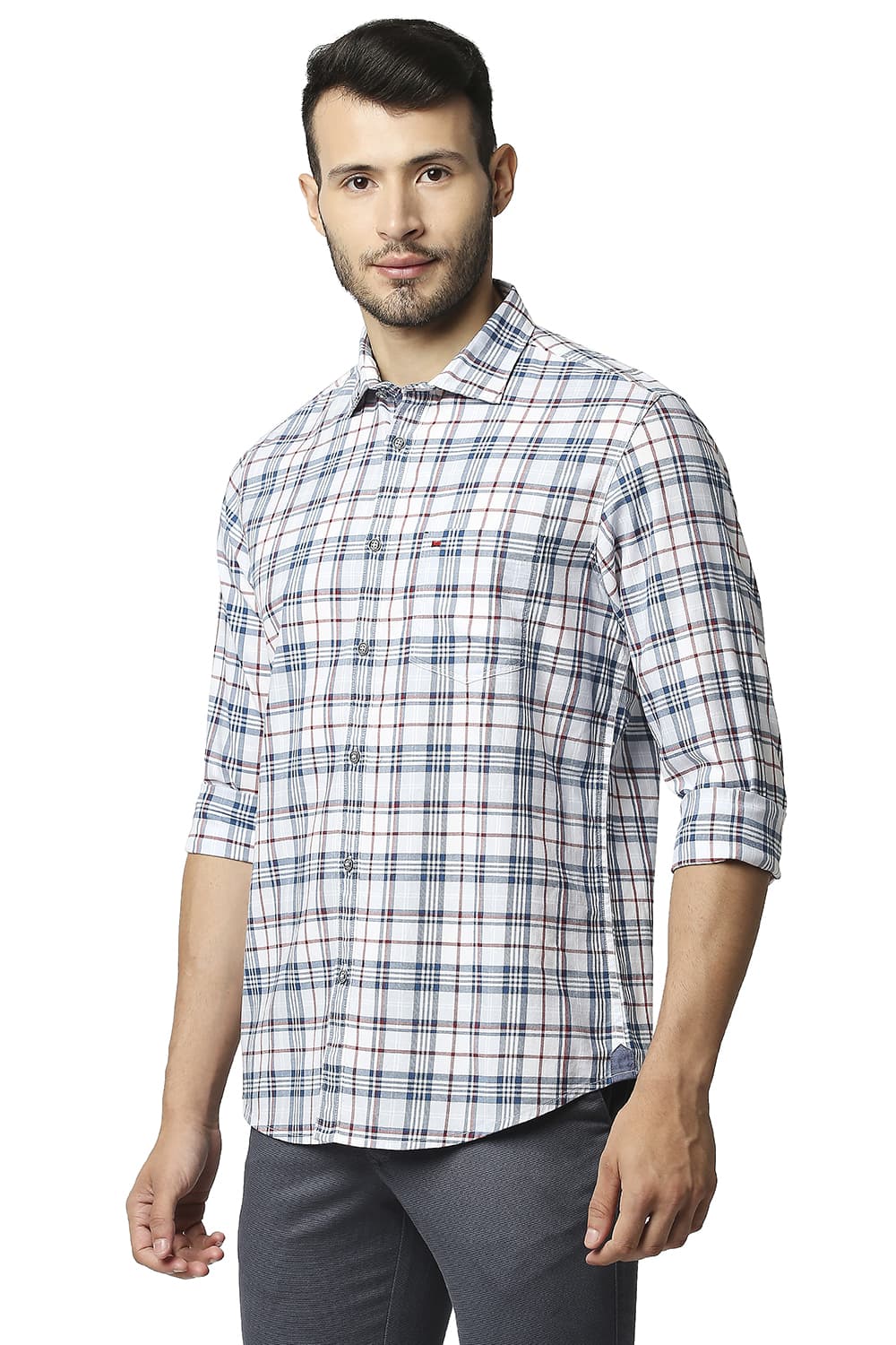 BASICS SLIM FIT TWILL CHECKS SHIRT