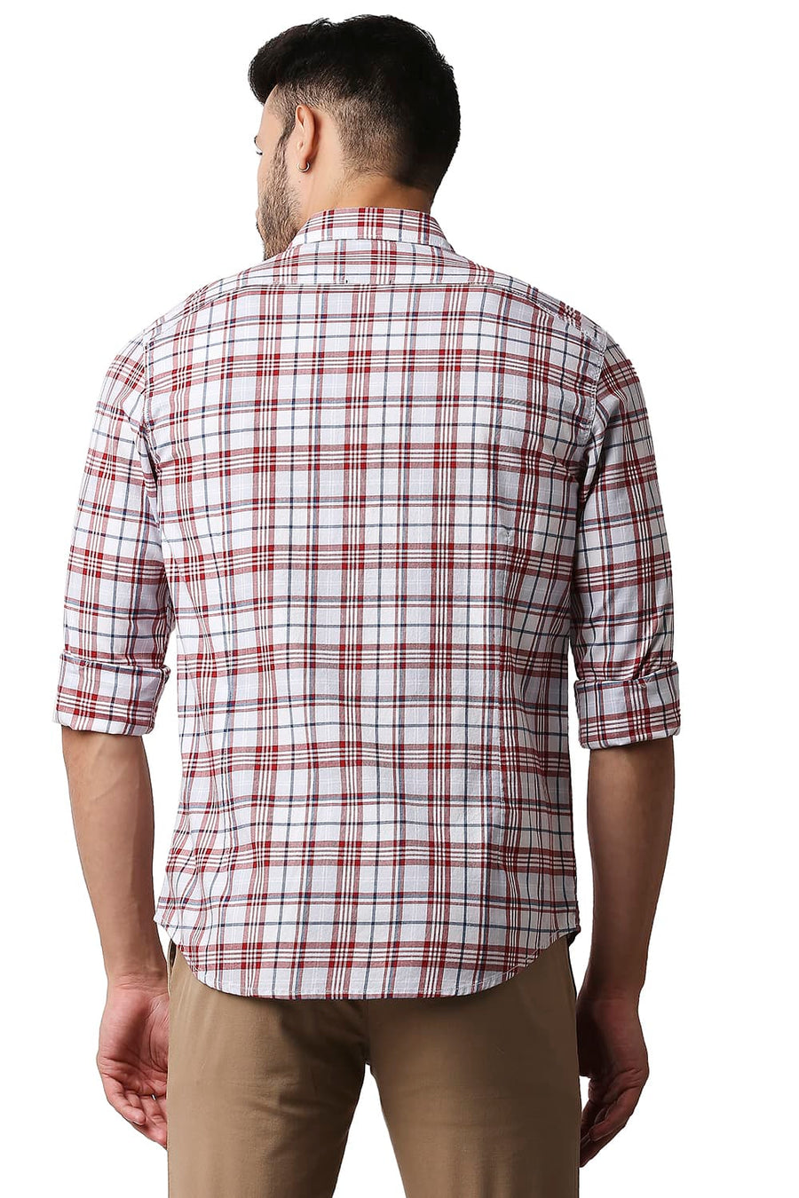 BASICS SLIM FIT SAMBA RED TWILL CHECKS SHIRT