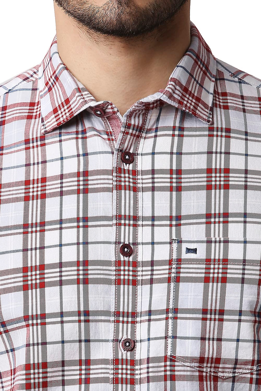 BASICS SLIM FIT SAMBA RED TWILL CHECKS SHIRT