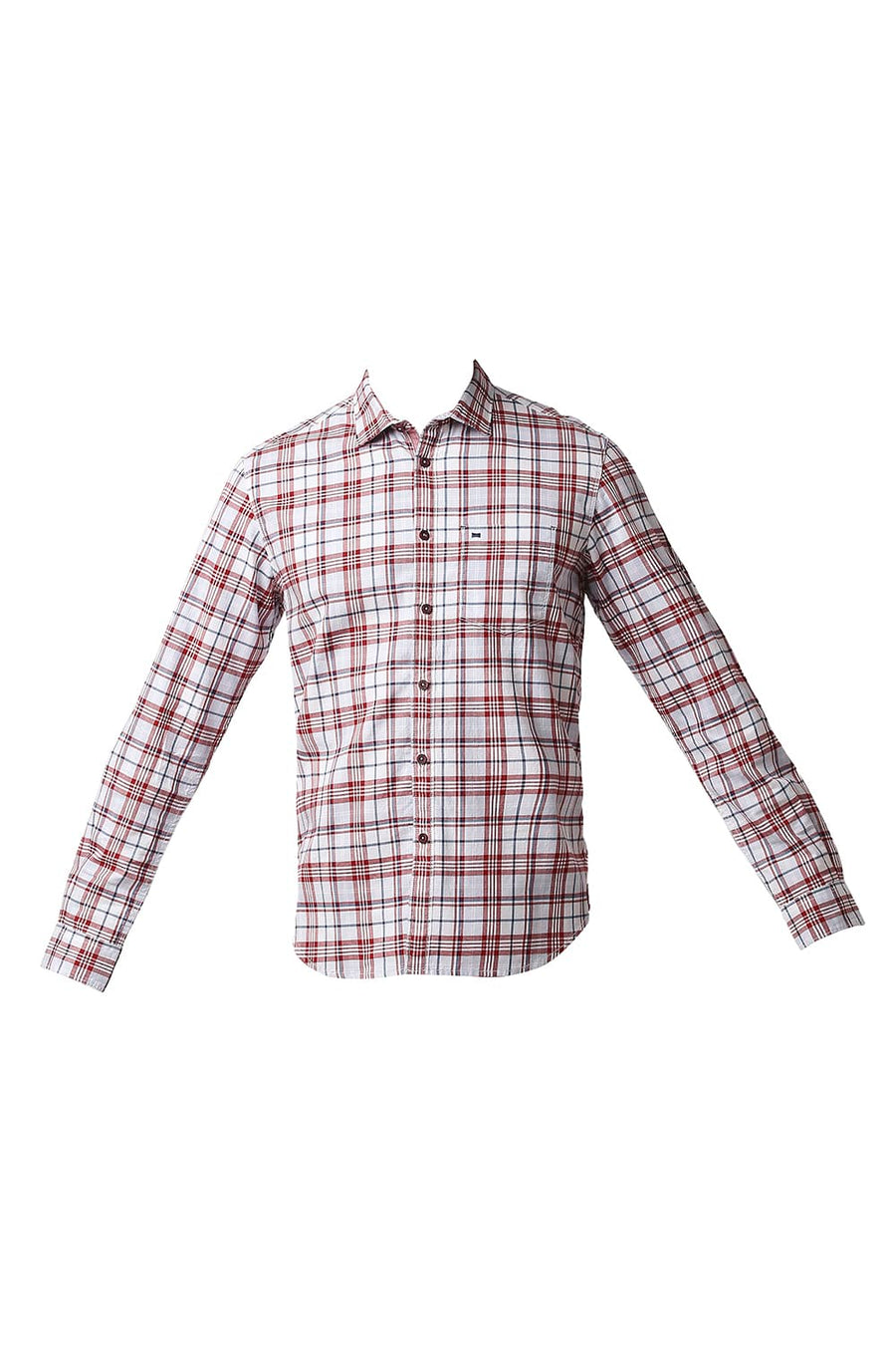 BASICS SLIM FIT SAMBA RED TWILL CHECKS SHIRT