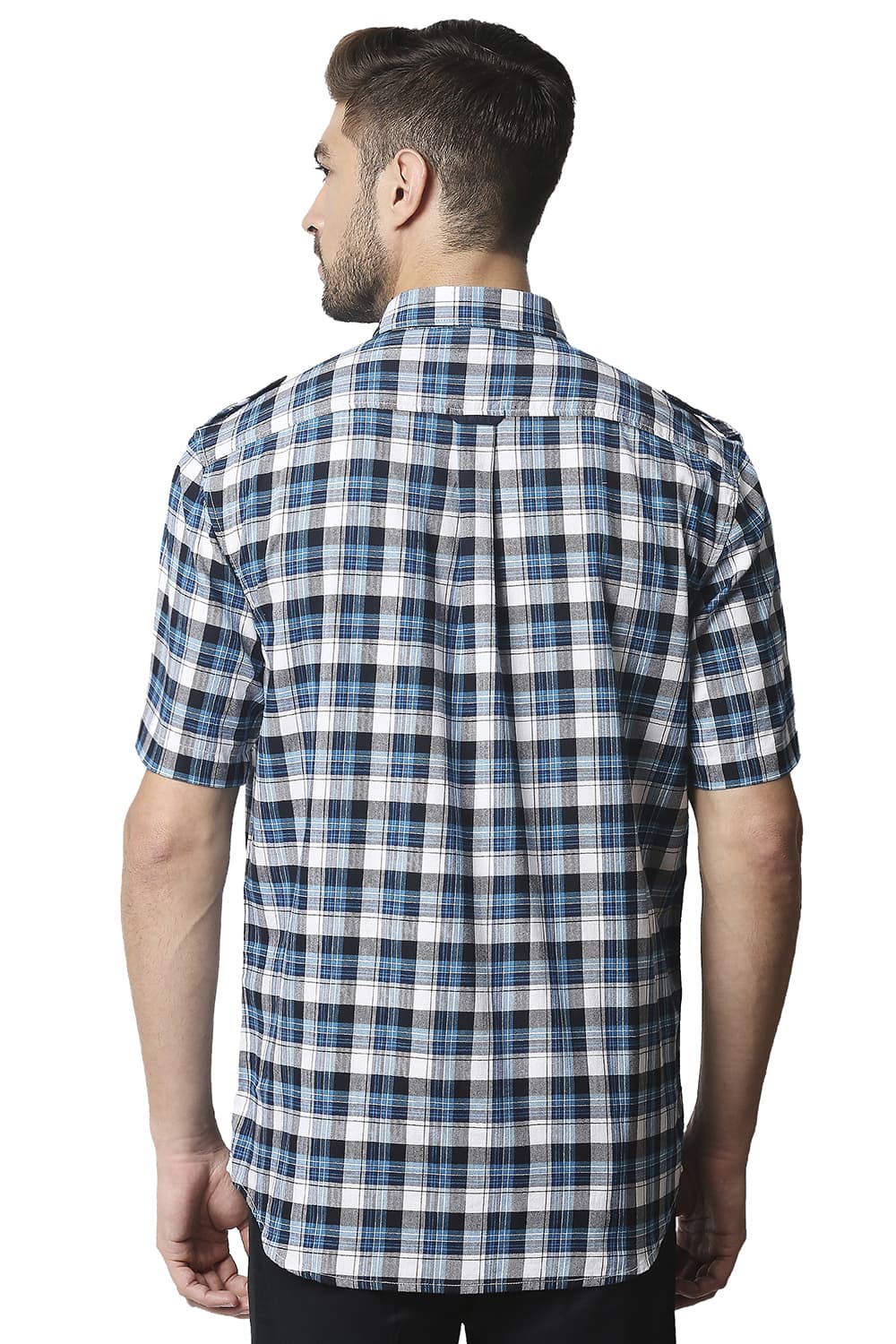 BASICS SLIM FIT TWILL CHECKS HALFSLEEVES SHIRT HALFSLEEVES SHIRT