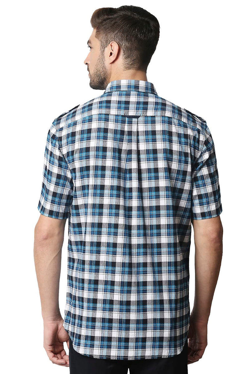 BASICS SLIM FIT TWILL CHECKS HALFSLEEVES SHIRT HALFSLEEVES SHIRT