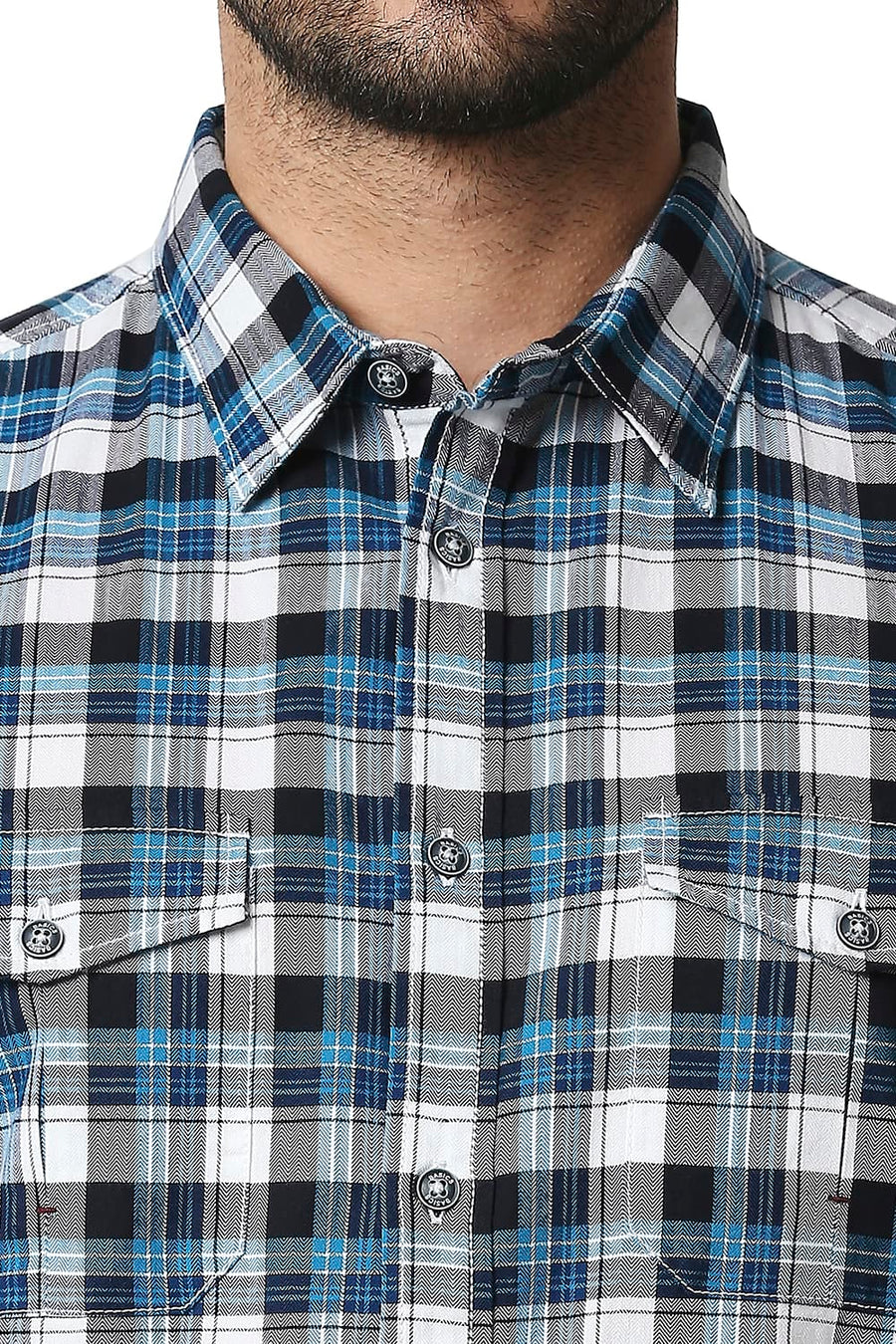 BASICS SLIM FIT TURKISH BLUE TWILL CHECKS SHIRT SHIRT