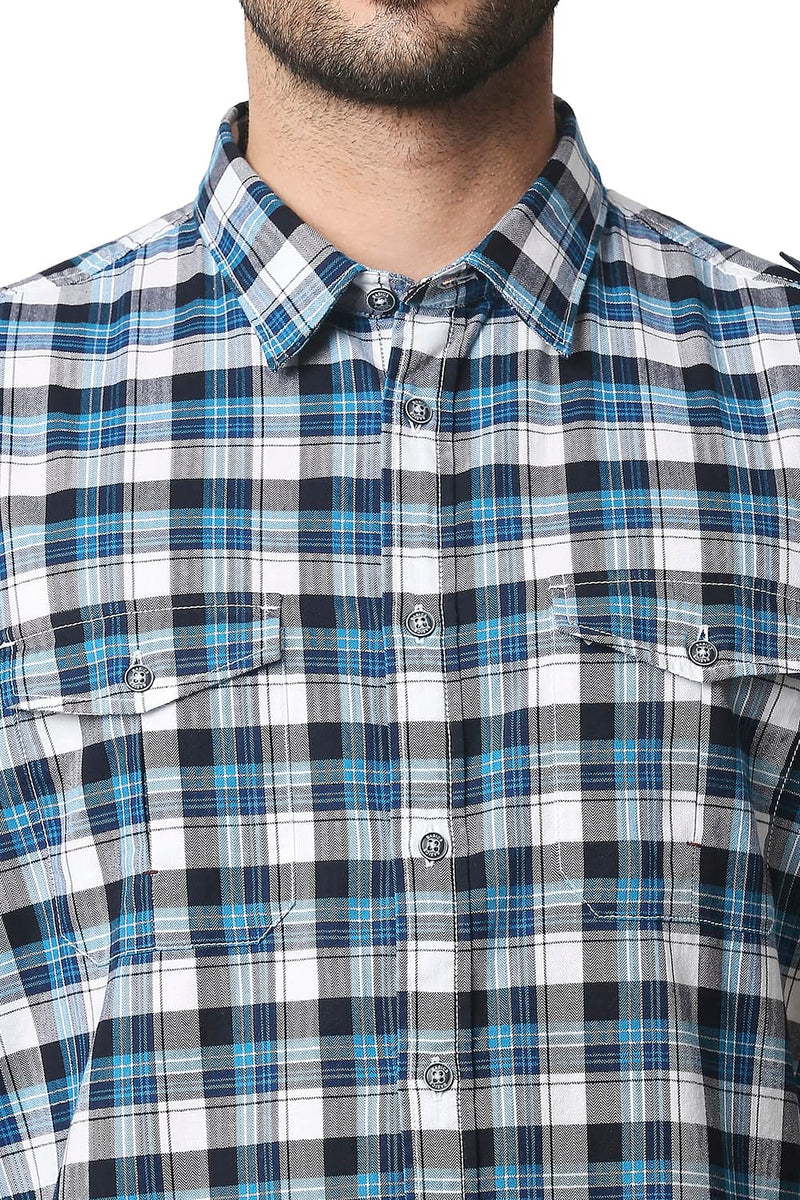 BASICS SLIM FIT TWILL CHECKS HALFSLEEVES SHIRT HALFSLEEVES SHIRT