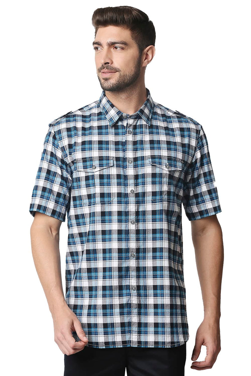 BASICS SLIM FIT TWILL CHECKS SHIRT SHIRT