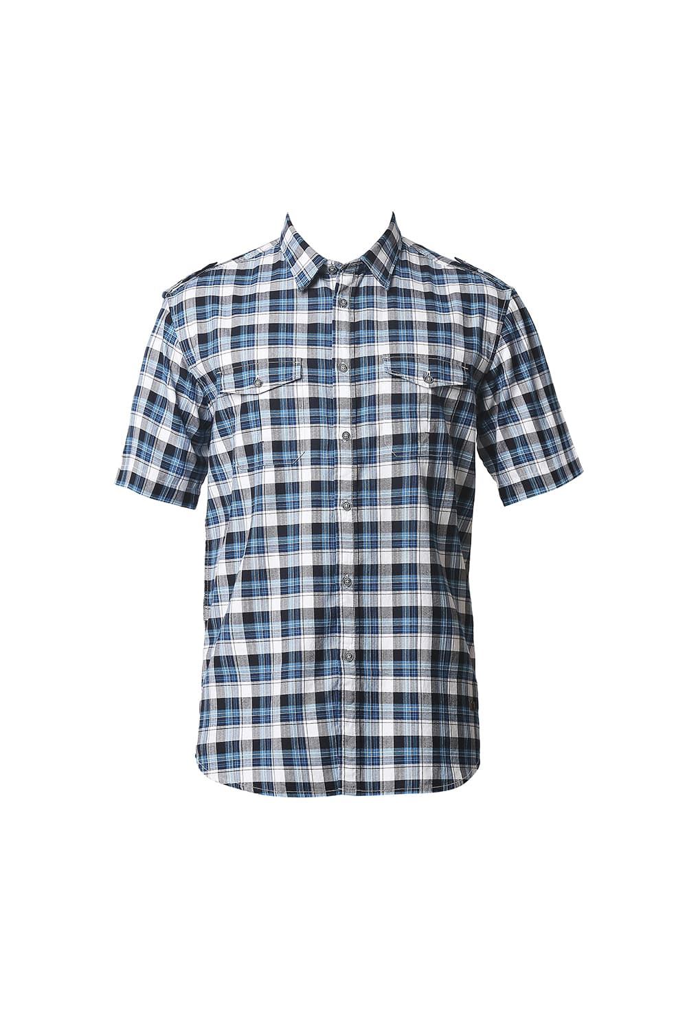 BASICS SLIM FIT TWILL CHECKS HALFSLEEVES SHIRT HALFSLEEVES SHIRT