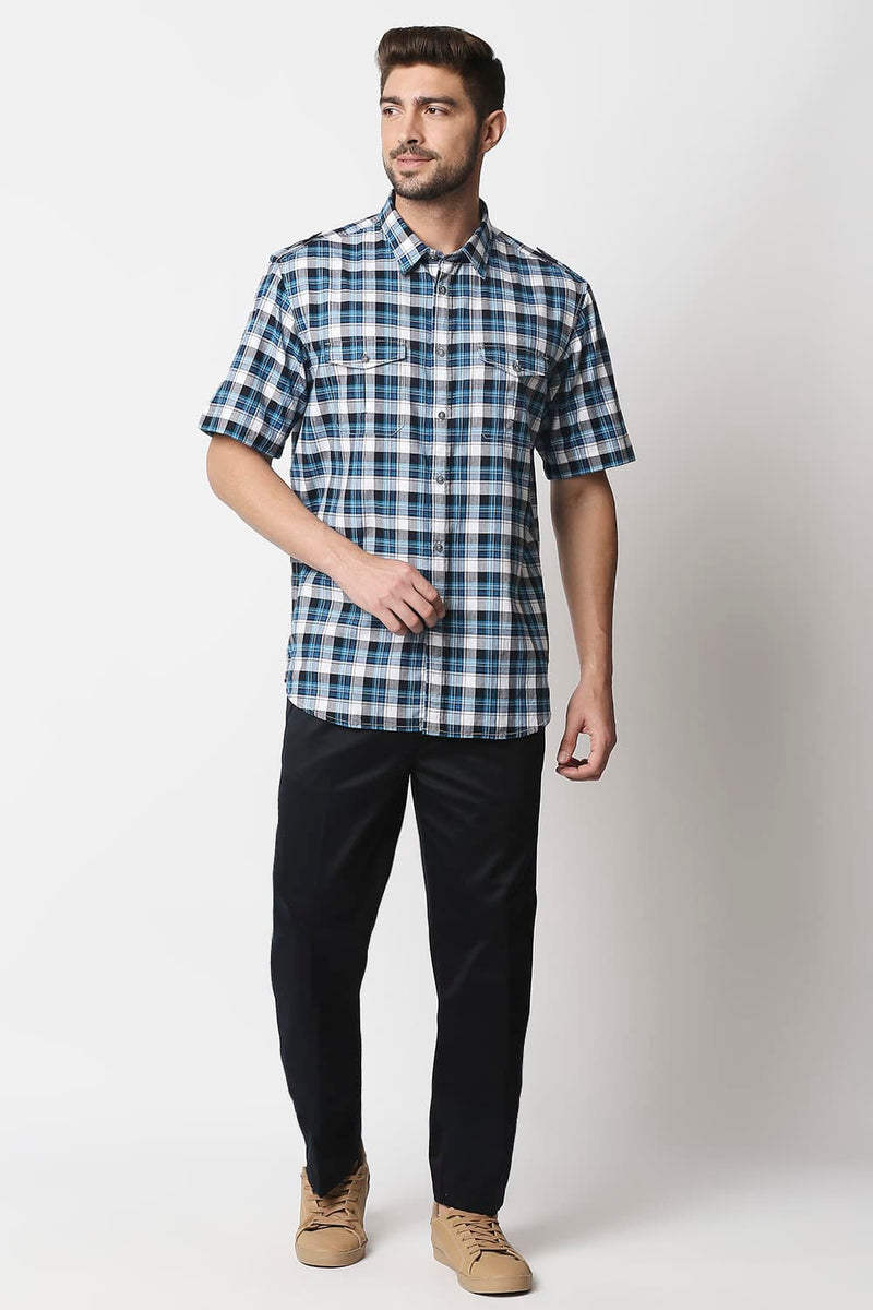 Slim Fit Twill Checks Halfsleeves Shirt