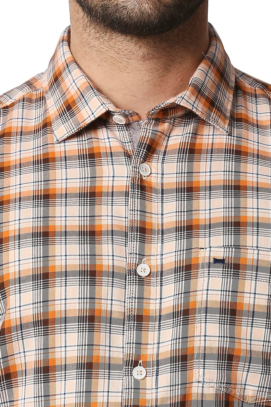 BASICS SLIM FIT RUSSET ORANGE TWILL CHECKS SHIRT SHIRT
