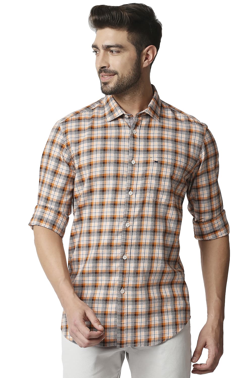 BASICS SLIM FIT TWILL CHECKS SHIRT SHIRT