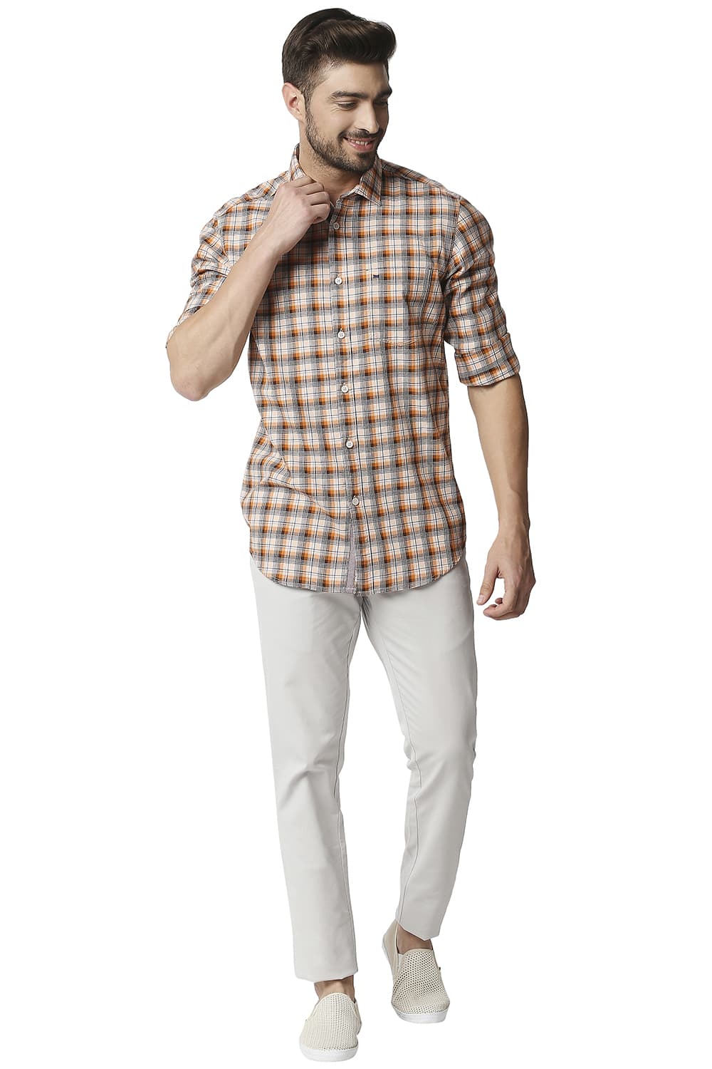 BASICS SLIM FIT TWILL CHECKS SHIRT SHIRT