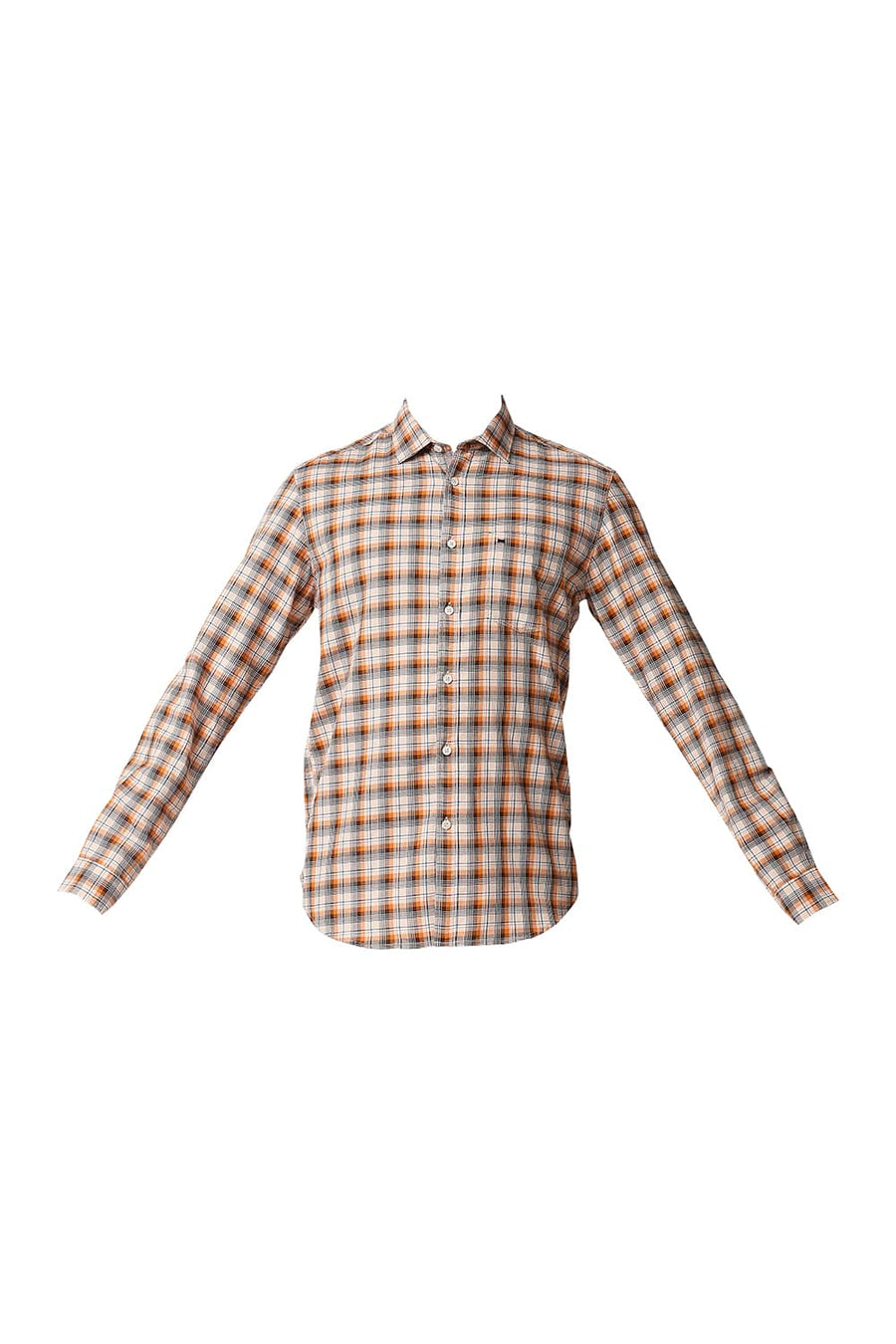 BASICS SLIM FIT RUSSET ORANGE TWILL CHECKS SHIRT SHIRT
