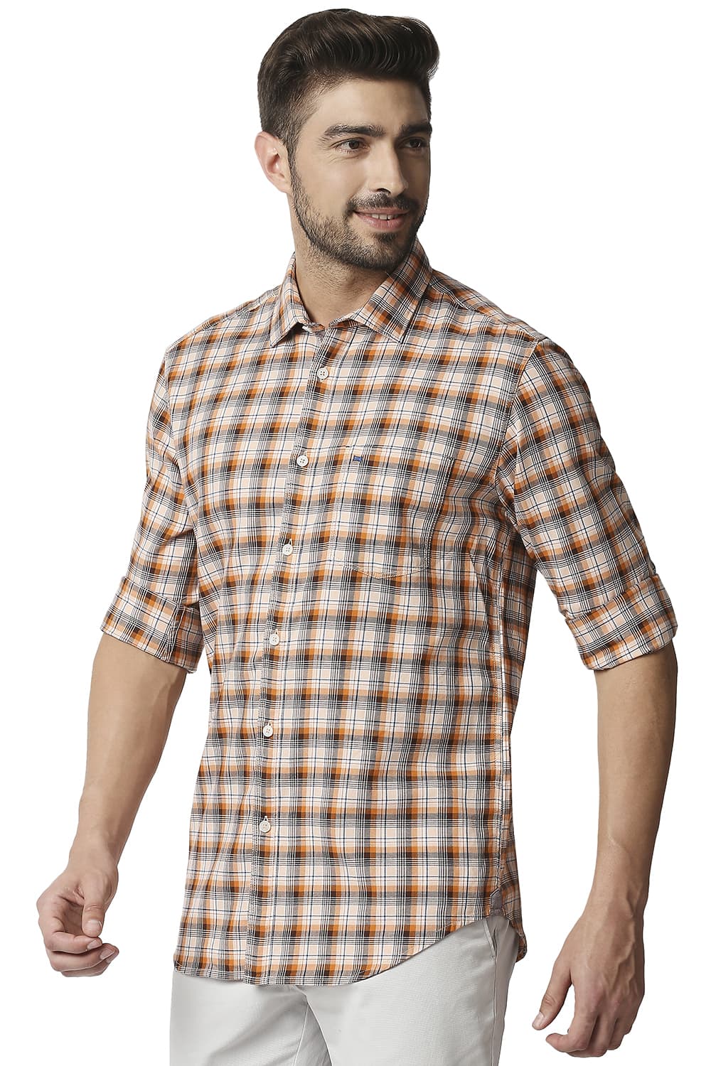 BASICS SLIM FIT TWILL CHECKS SHIRT SHIRT