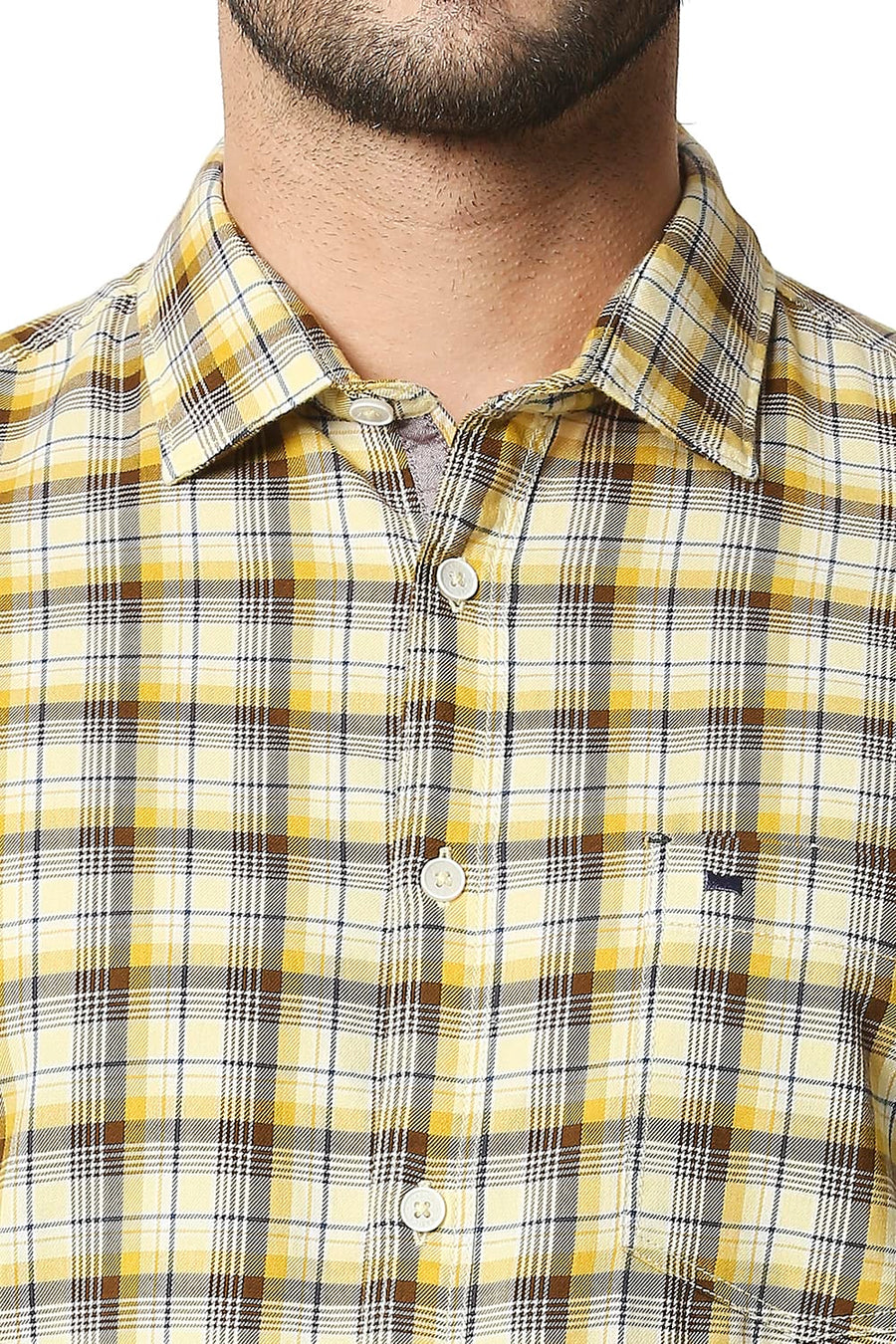 BASICS SLIM FIT MIMOSA YELLOW TWILL CHECKS SHIRT SHIRT