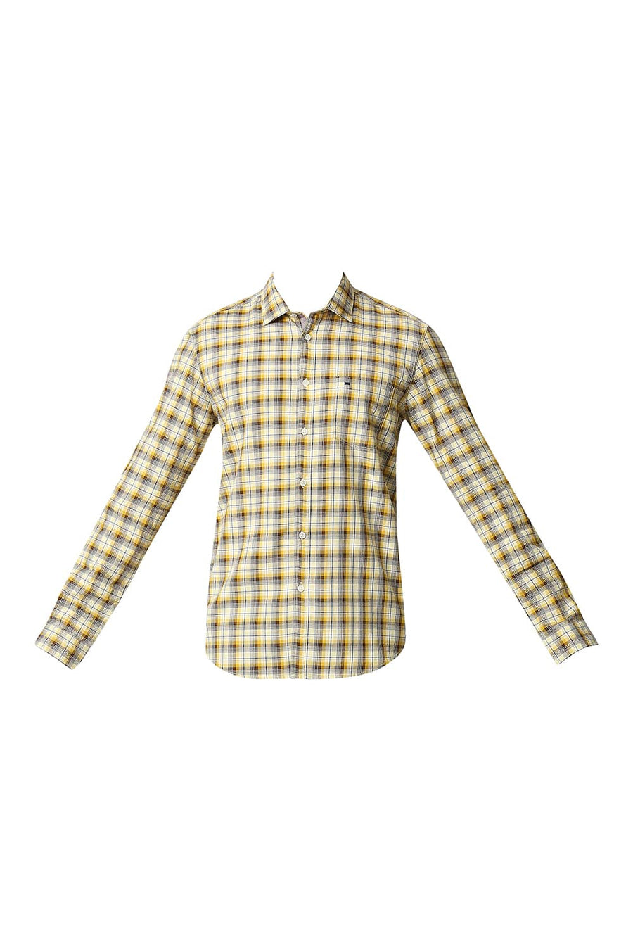 BASICS SLIM FIT MIMOSA YELLOW TWILL CHECKS SHIRT SHIRT