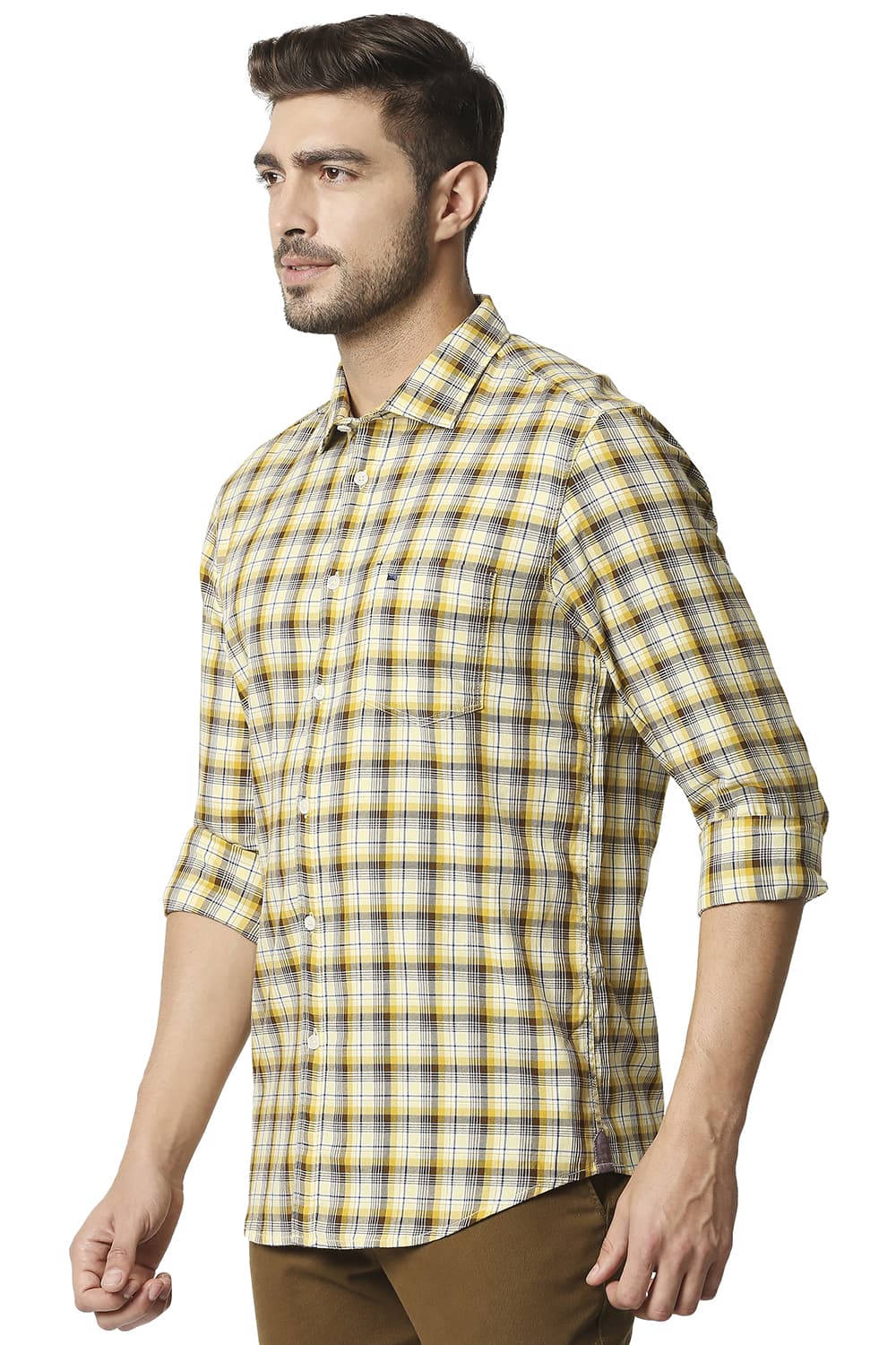 BASICS SLIM FIT TWILL CHECKS SHIRT SHIRT