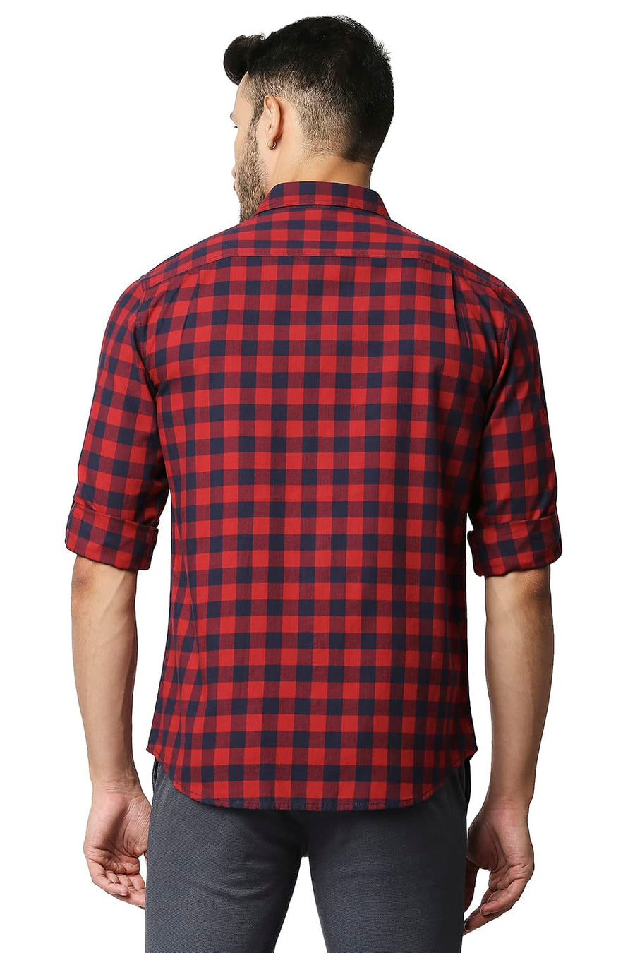 BASICS SLIM FIT TRUE RED HERRING BONE TWILL CHECKS SHIRT