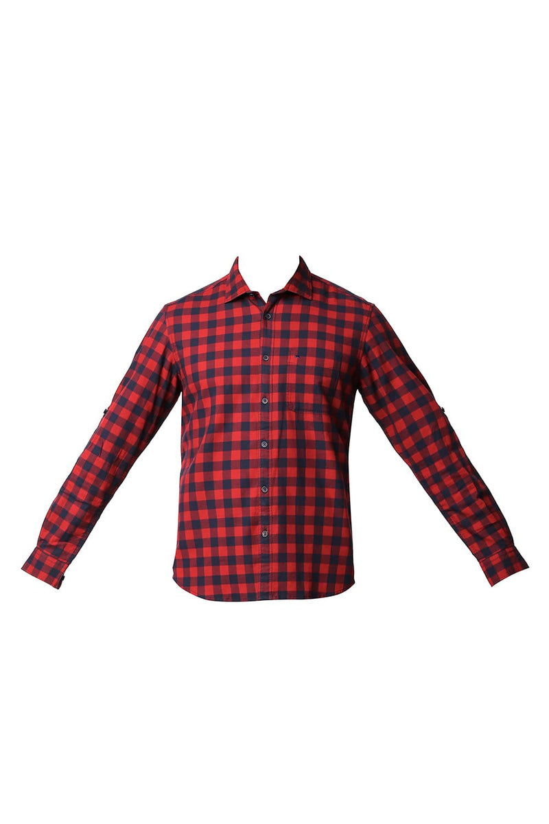 BASICS SLIM FIT HERRING BONE TWILL CHECKS SHIRT