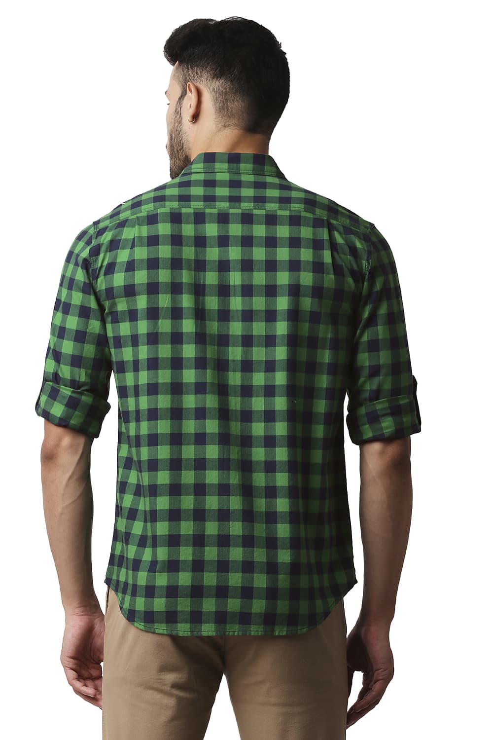 BASICS SLIM FIT HERRING BONE TWILL CHECKS SHIRT