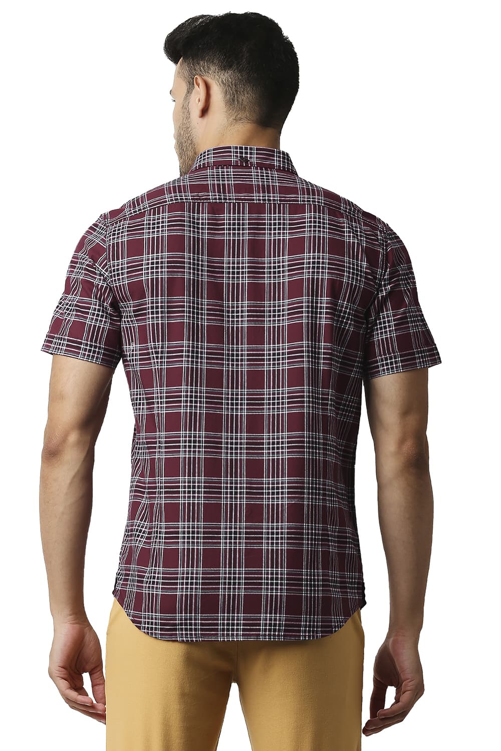 BASICS SLIM FIT TWILL CHECKS HALFSLEEVES SHIRT