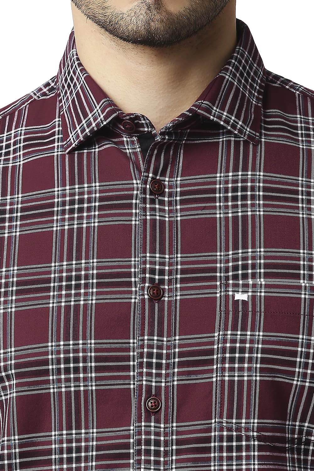 BASICS SLIM FIT TWILL CHECKS HALFSLEEVES SHIRT