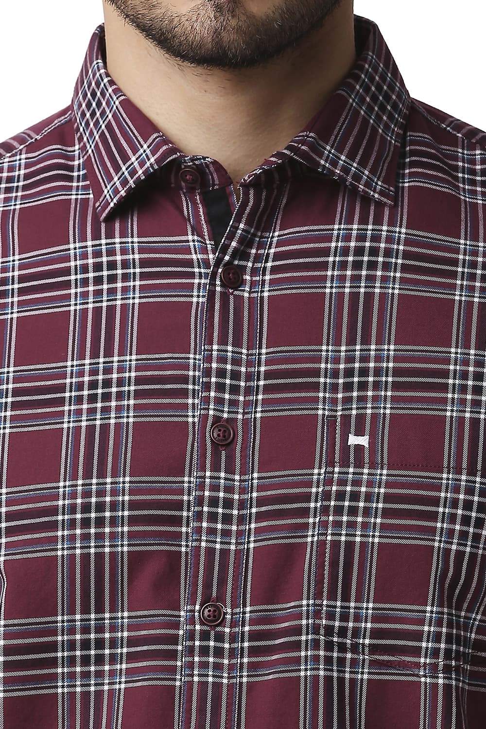 BASICS SLIM FIT TWILL CHECKS SHIRT