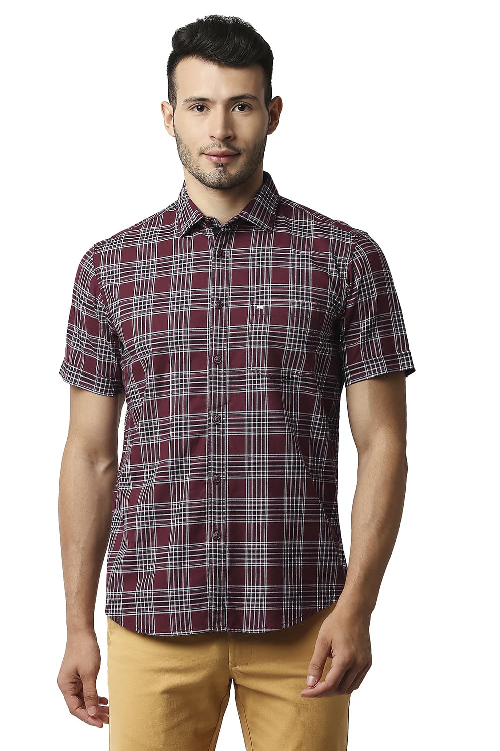 BASICS SLIM FIT TWILL CHECKS SHIRT