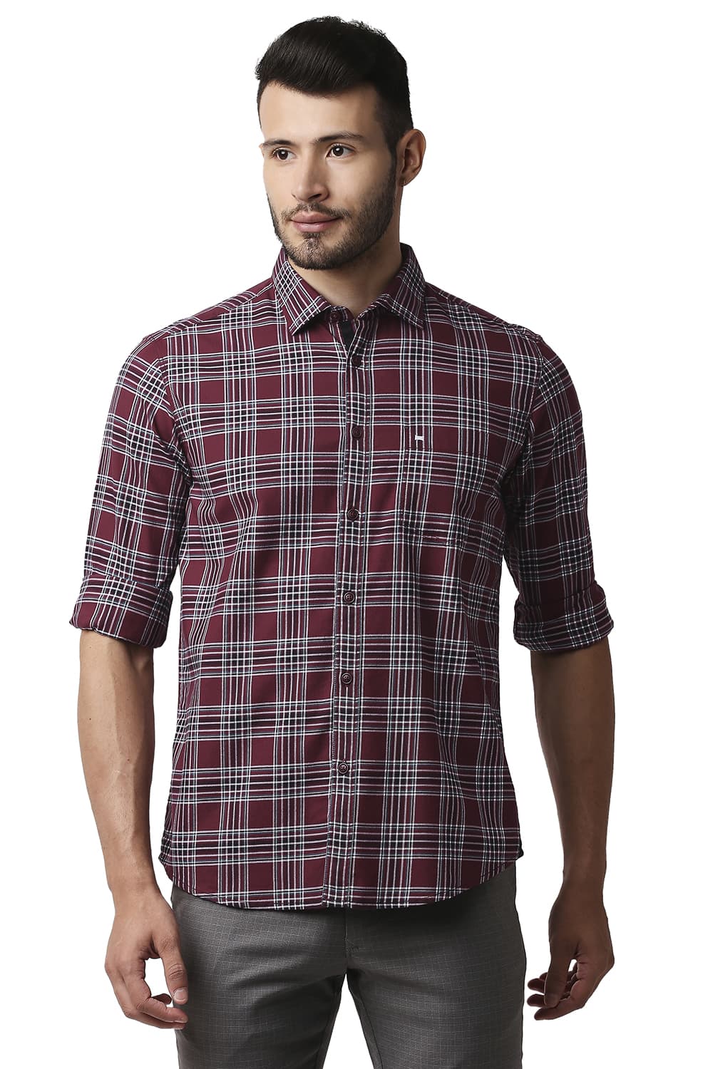 BASICS SLIM FIT TWILL CHECKS SHIRT