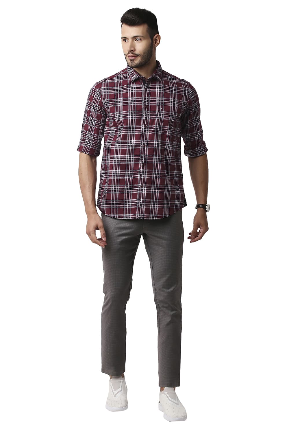 BASICS SLIM FIT TWILL CHECKS SHIRT