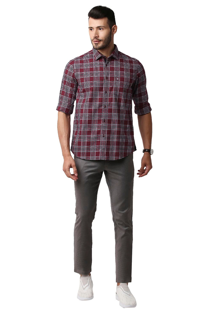 BASICS SLIM FIT TWILL CHECKS SHIRT