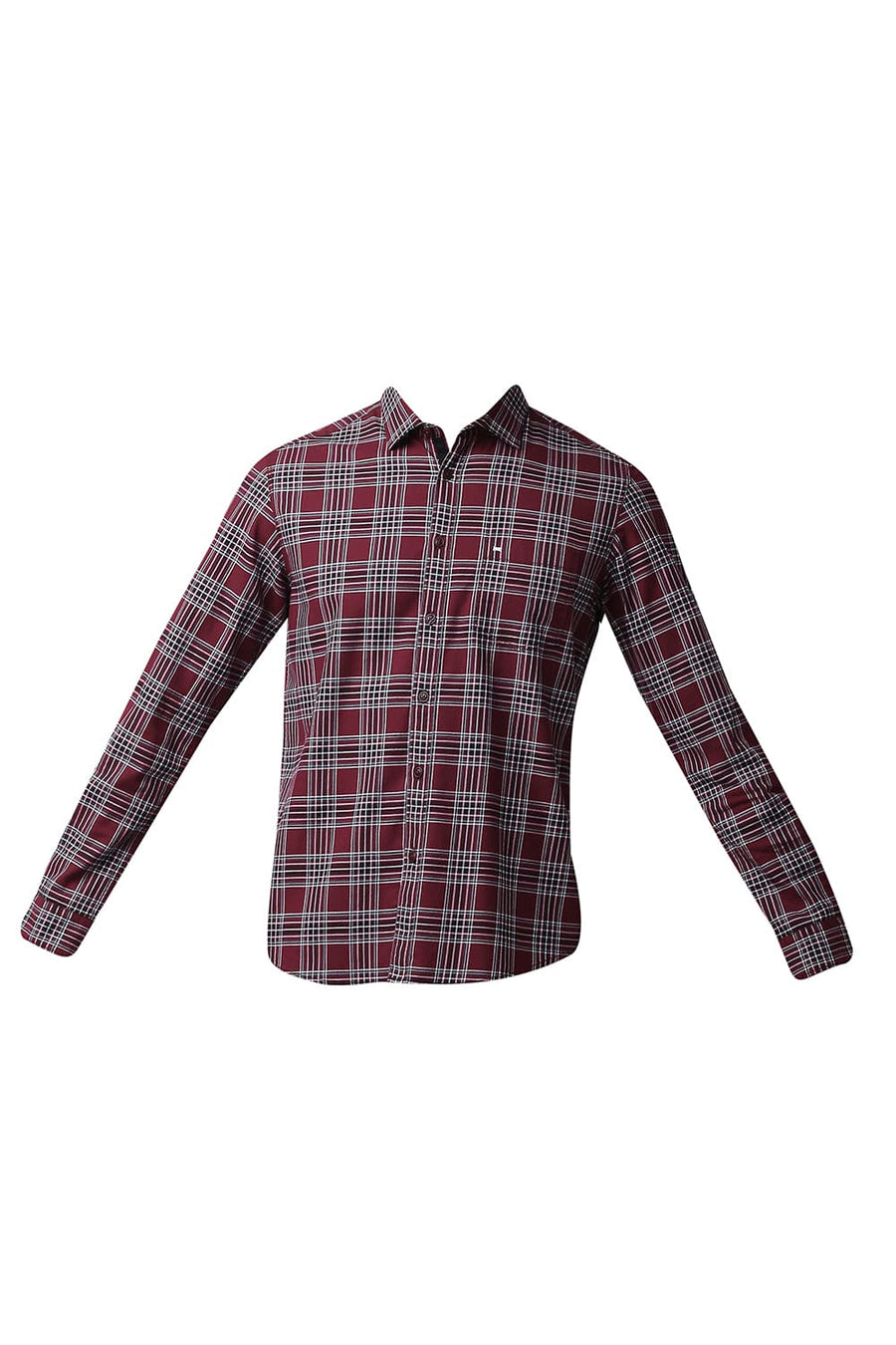 BASICS SLIM FIT RUHARB MAROON TWILL CHECKS SHIRT
