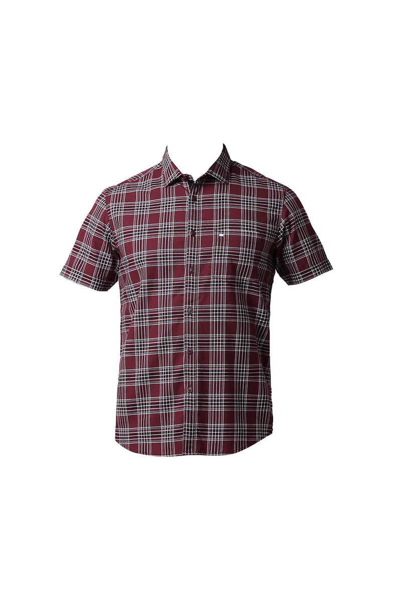 BASICS SLIM FIT TWILL CHECKS HALFSLEEVES SHIRT