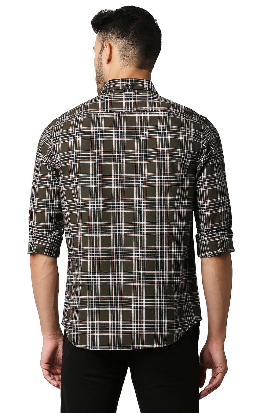 BASICS SLIM FIT RIFLE OLIVE TWILL CHECKS SHIRT