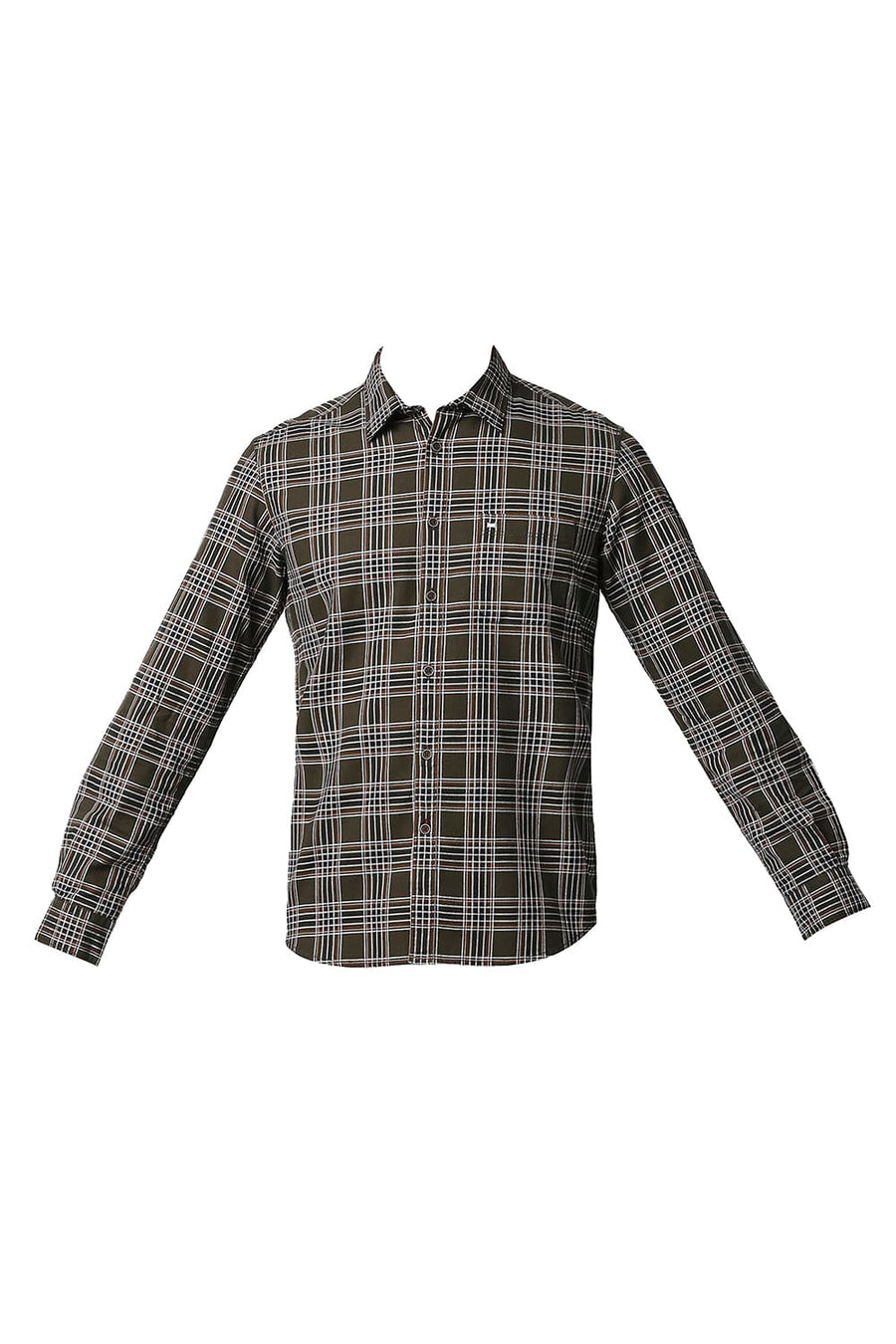 BASICS SLIM FIT RIFLE OLIVE TWILL CHECKS SHIRT