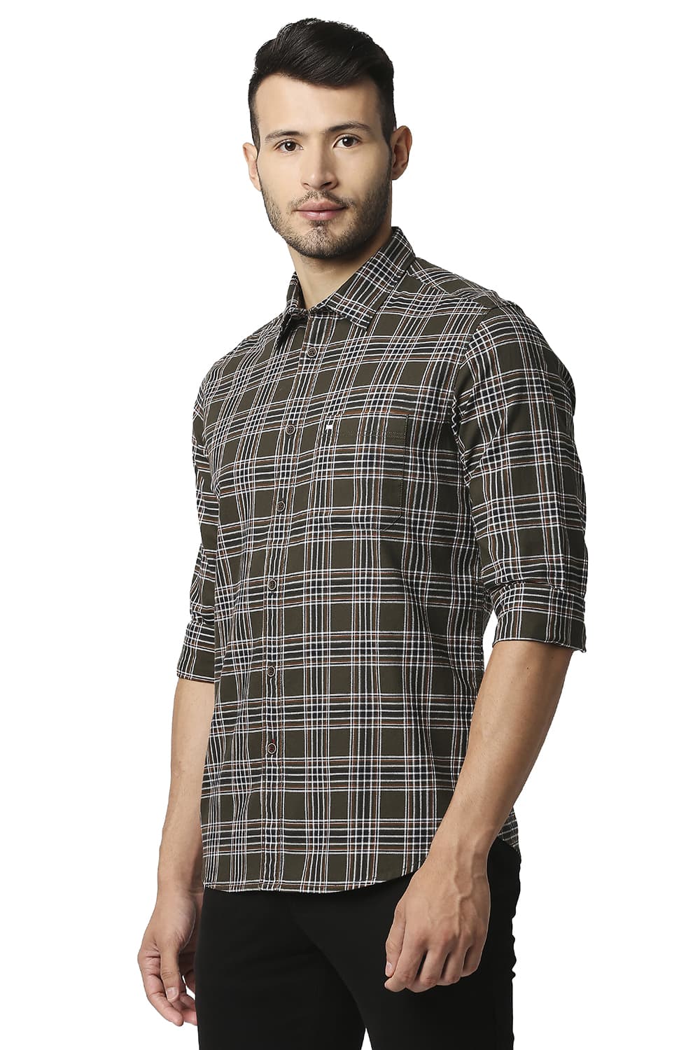 BASICS SLIM FIT TWILL CHECKS SHIRT