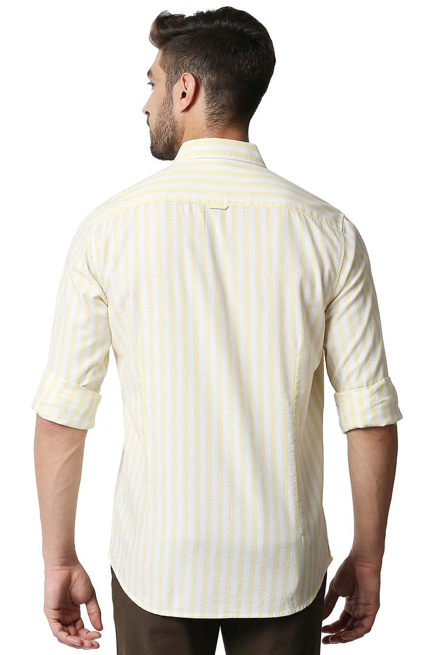 BASICS SLIM FIT ANISE YELLOW TWILL STRIPE SHIRT
