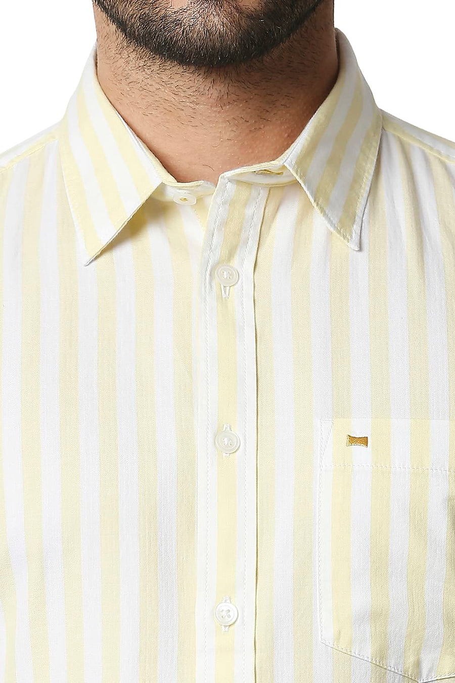 BASICS SLIM FIT ANISE YELLOW TWILL STRIPE SHIRT
