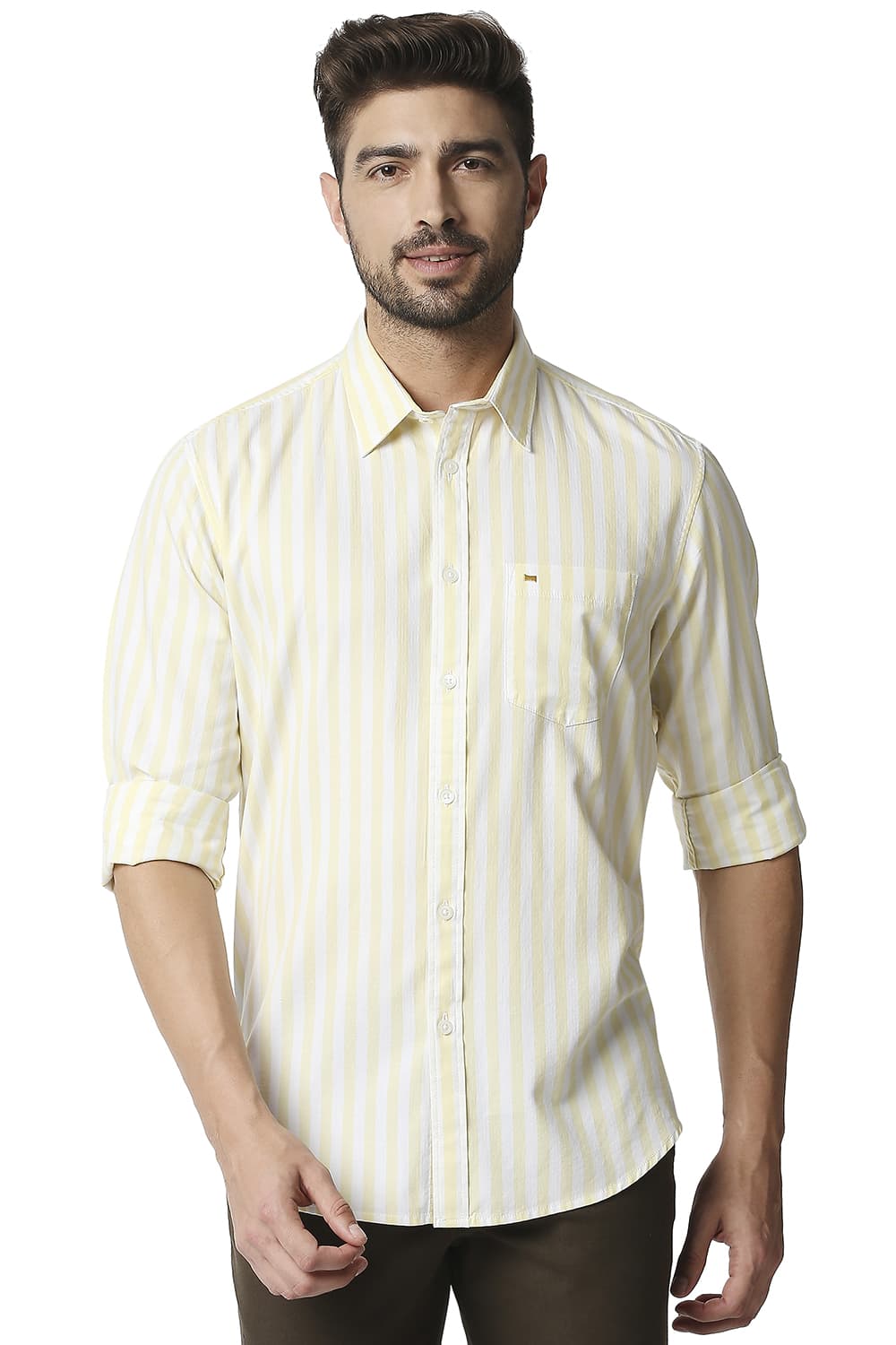 BASICS SLIM FIT TWILL STRIPE SHIRT