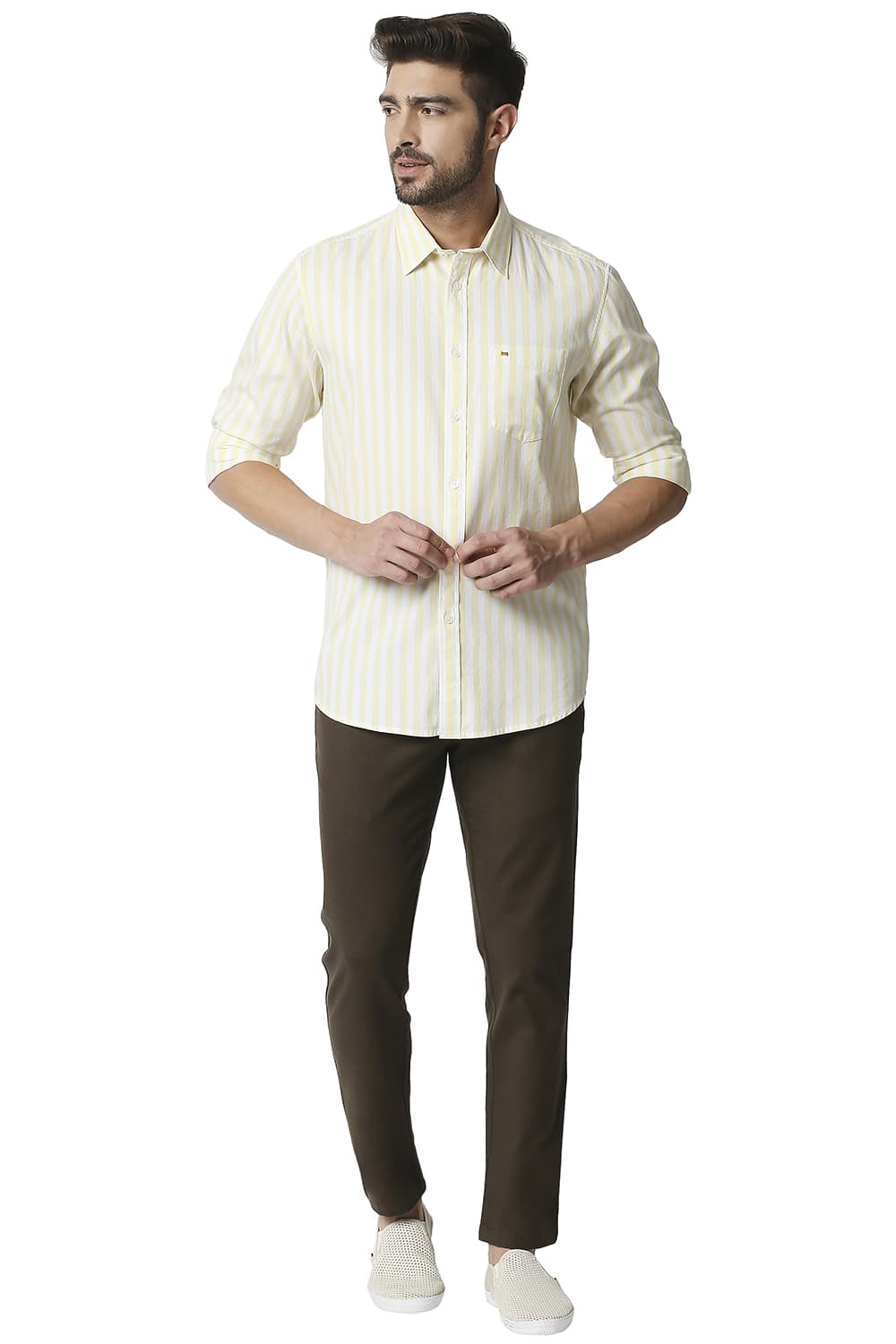 BASICS SLIM FIT TWILL STRIPE SHIRT