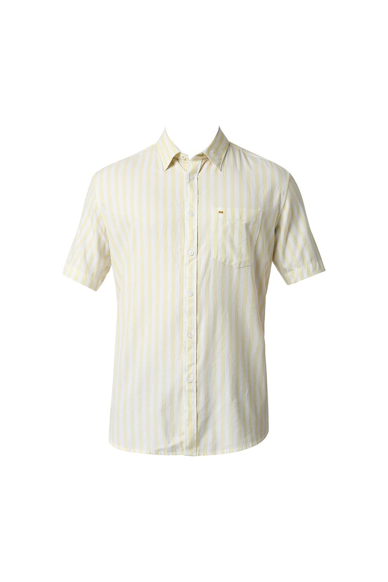 BASICS SLIM FIT TWILL STRIPE HALFSLEEVES SHIRT