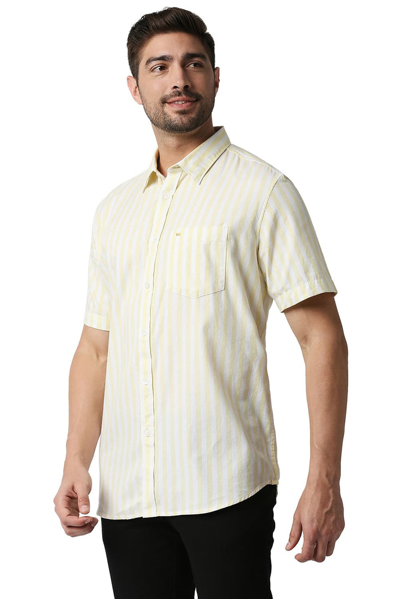 BASICS SLIM FIT TWILL STRIPE HALFSLEEVES SHIRT