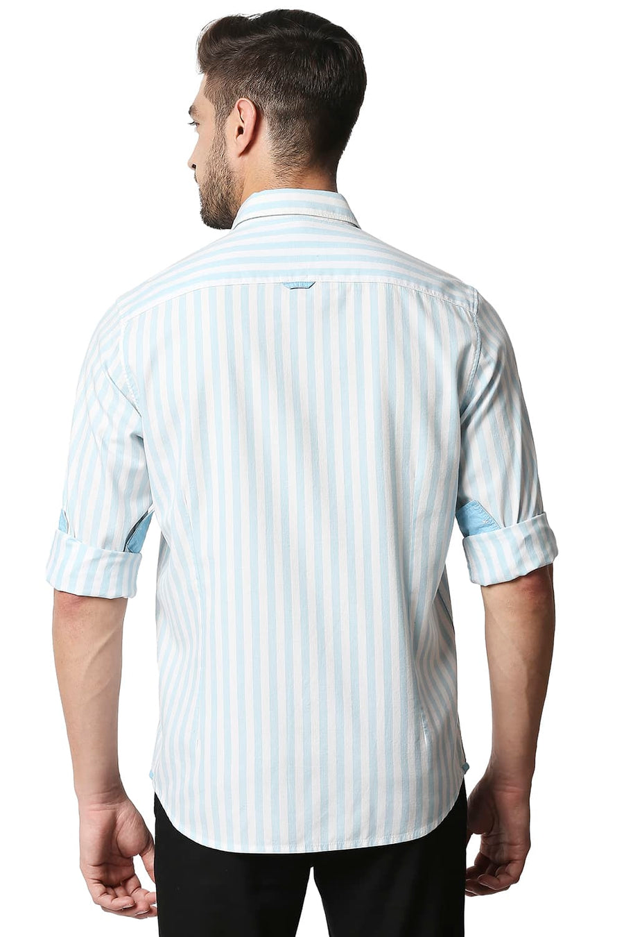 BASICS SLIM FIT CRYSTAL BLUE TWILL STRIPE SHIRT
