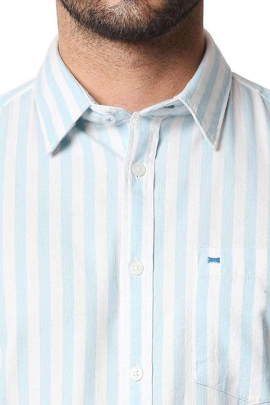 BASICS SLIM FIT CRYSTAL BLUE TWILL STRIPE SHIRT