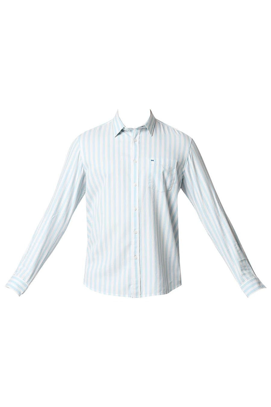 BASICS SLIM FIT CRYSTAL BLUE TWILL STRIPE SHIRT