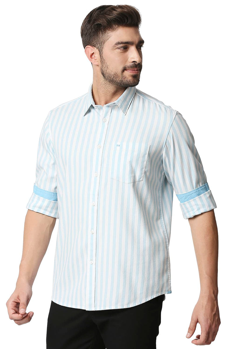 BASICS SLIM FIT TWILL STRIPE SHIRT