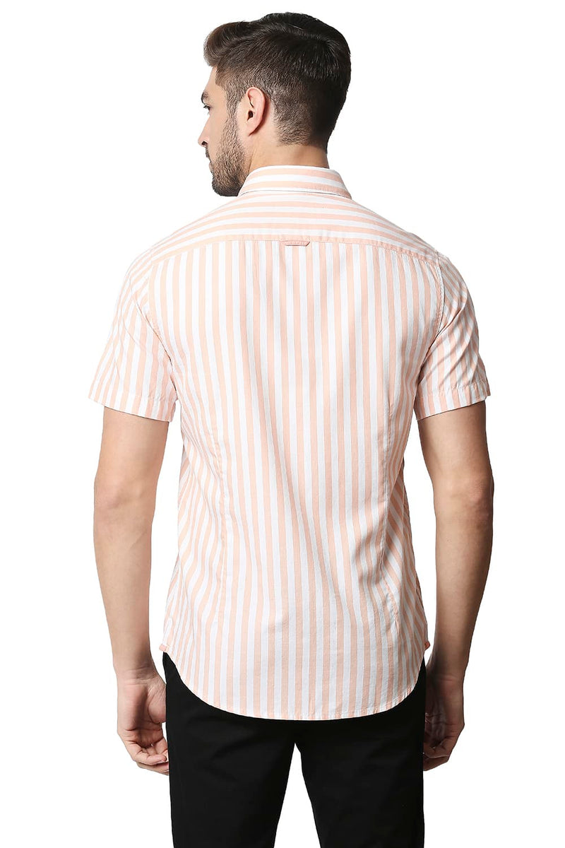 BASICS SLIM FIT TWILL STRIPE HALFSLEEVES SHIRT