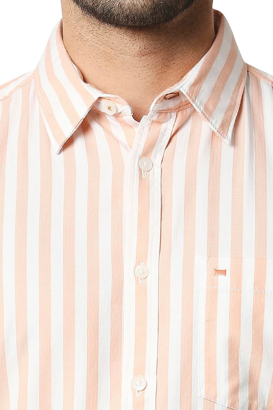 BASICS SLIM FIT ORANGE NECTAR TWILL STRIPE SHIRT