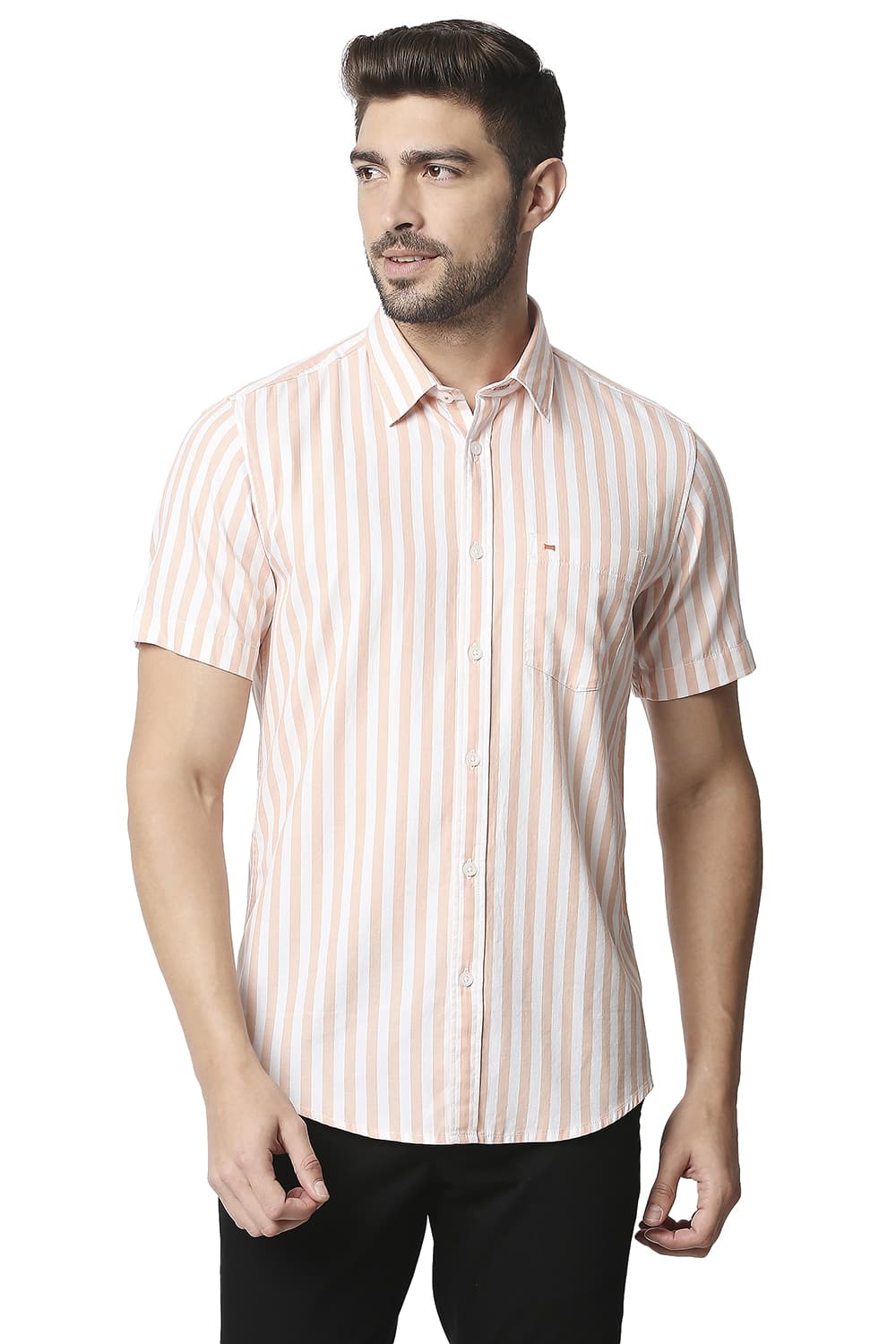 BASICS SLIM FIT TWILL STRIPE SHIRT